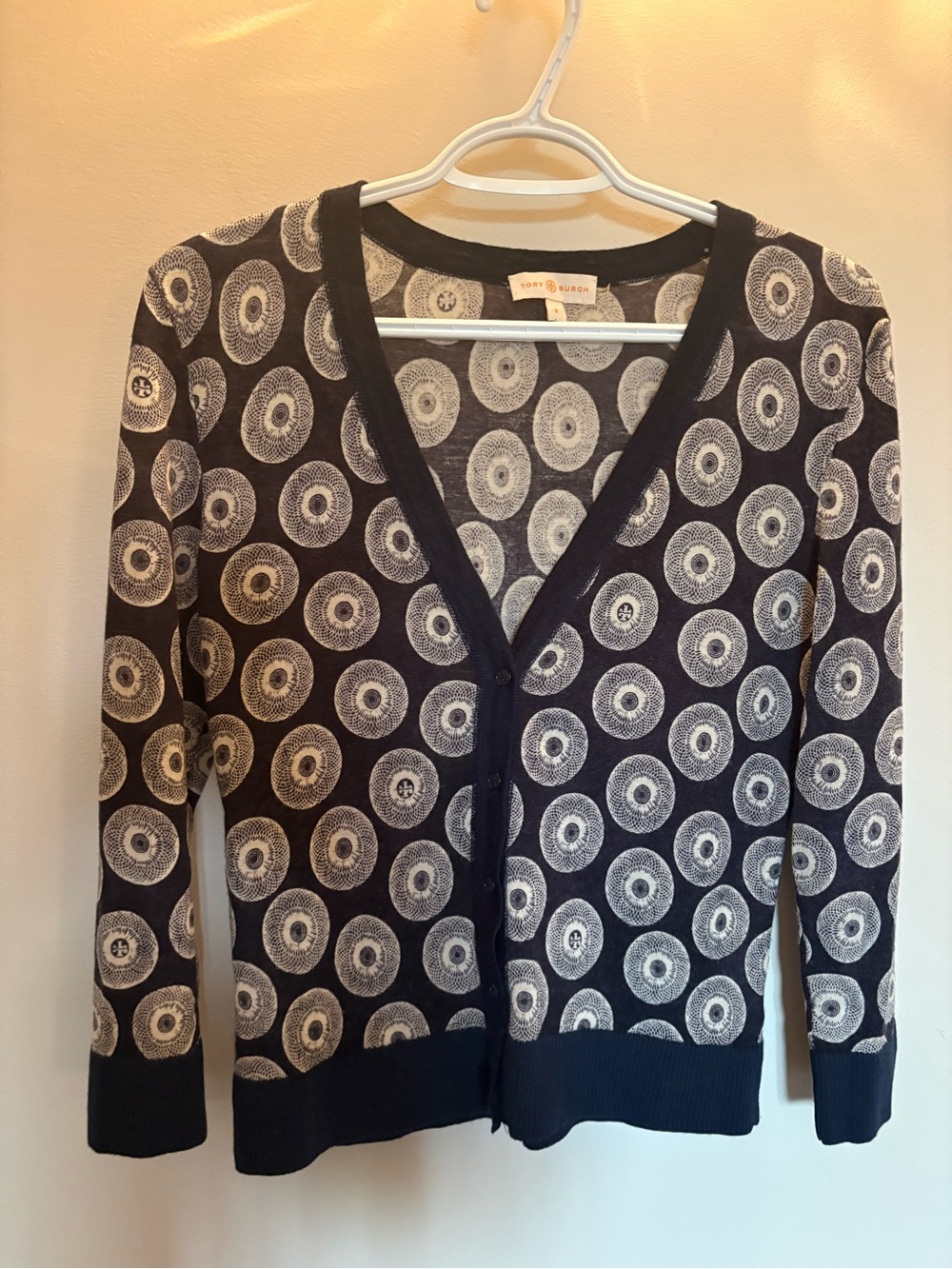 Tory Burch Navy and Cream 100% wool  Cardigan